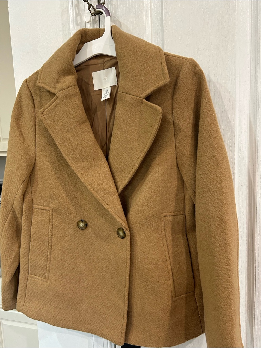 H&M Women's Double-Breasted Camel Peacoat